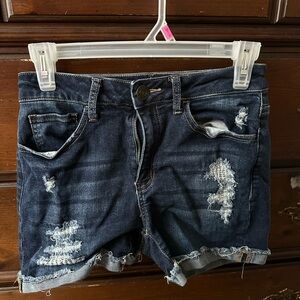 SO Women's Distressed Jean Shorts - Dark Blue